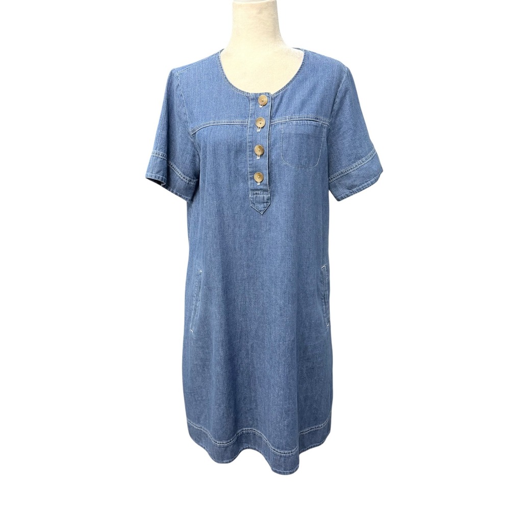 J.Jill Denim Dress Womens S Chambray Shift Short Sleeve Cotton Button Boho Relax